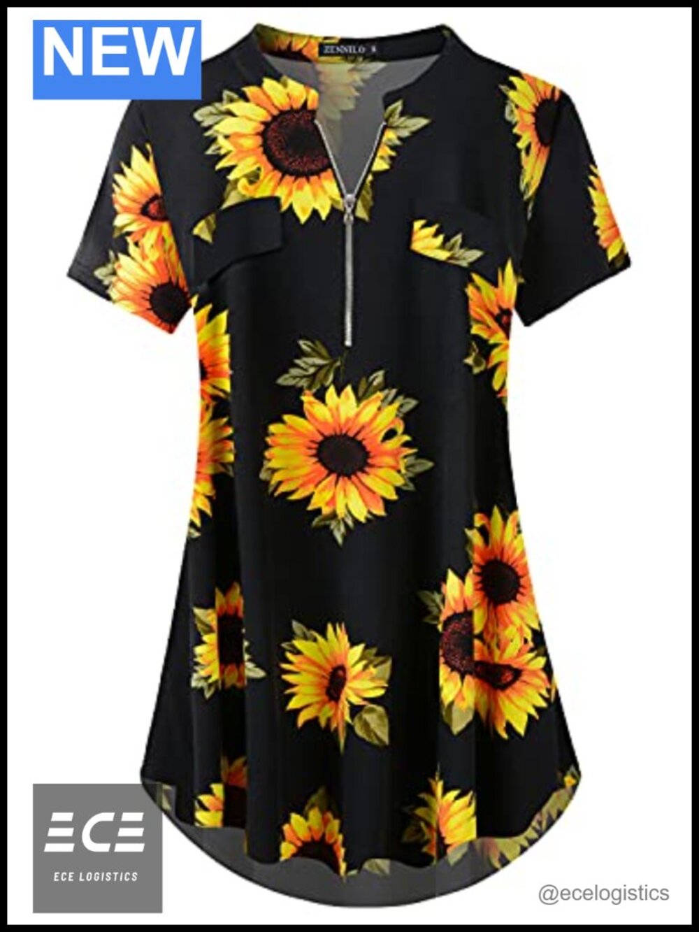 ZENNILO Women's Plaid Tunic Top Zip V Neck Short Sleeve Casual Summer